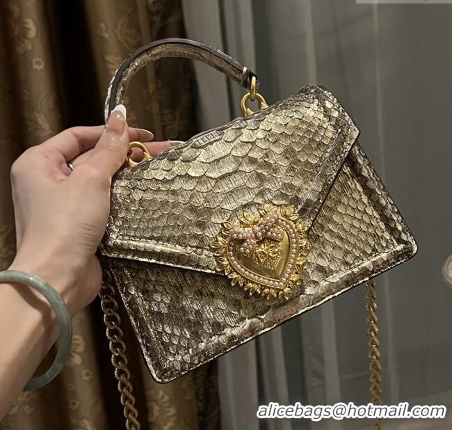 Inexpensive Dolce&Gabbana Small Devotion Crossbody Bag in Python Skin with Top Handle D1924 Grey/Gold 2025