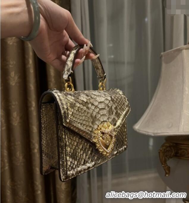 Inexpensive Dolce&Gabbana Small Devotion Crossbody Bag in Python Skin with Top Handle D1924 Grey/Gold 2025