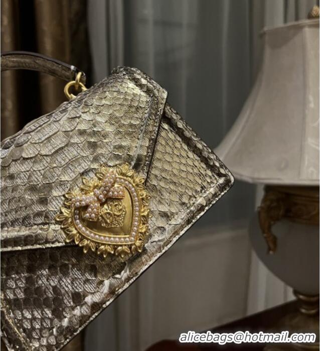 Inexpensive Dolce&Gabbana Small Devotion Crossbody Bag in Python Skin with Top Handle D1924 Grey/Gold 2025