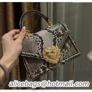 Best Product Dolce&Gabbana Small Devotion Crossbody Bag in Python Skin with Top Handle D1924 Grey/Black 2025