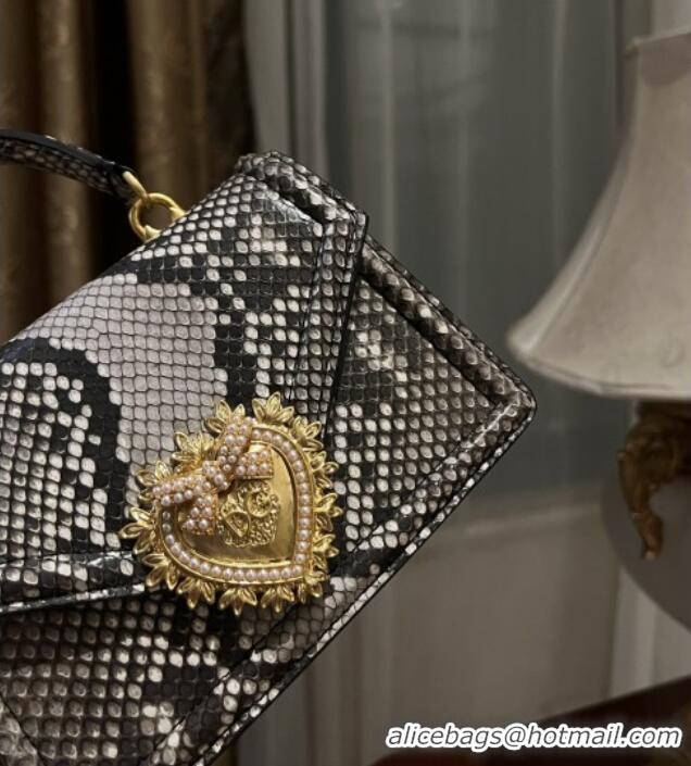 Best Product Dolce&Gabbana Small Devotion Crossbody Bag in Python Skin with Top Handle D1924 Grey/Black 2025