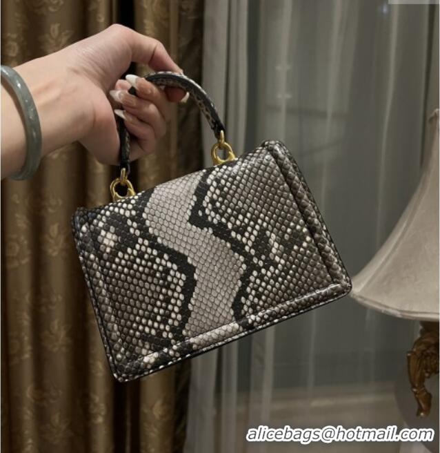 Best Product Dolce&Gabbana Small Devotion Crossbody Bag in Python Skin with Top Handle D1924 Grey/Black 2025