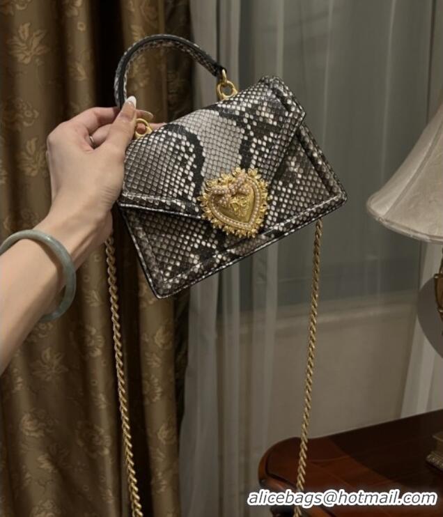 Best Product Dolce&Gabbana Small Devotion Crossbody Bag in Python Skin with Top Handle D1924 Grey/Black 2025