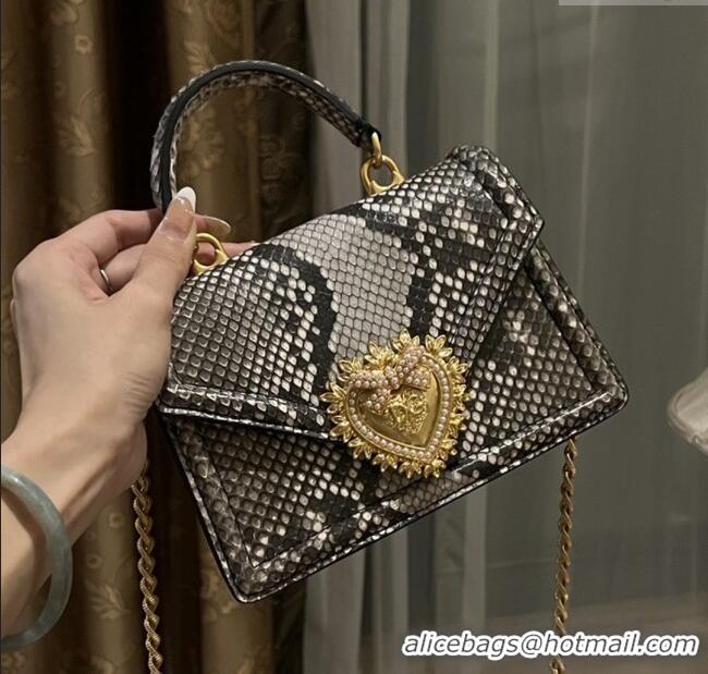 Best Product Dolce&Gabbana Small Devotion Crossbody Bag in Python Skin with Top Handle D1924 Grey/Black 2025
