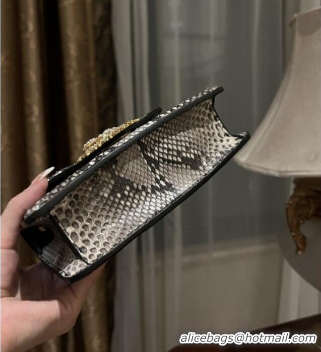 Best Product Dolce&Gabbana Small Devotion Crossbody Bag in Python Skin with Top Handle D1924 Grey/Black 2025