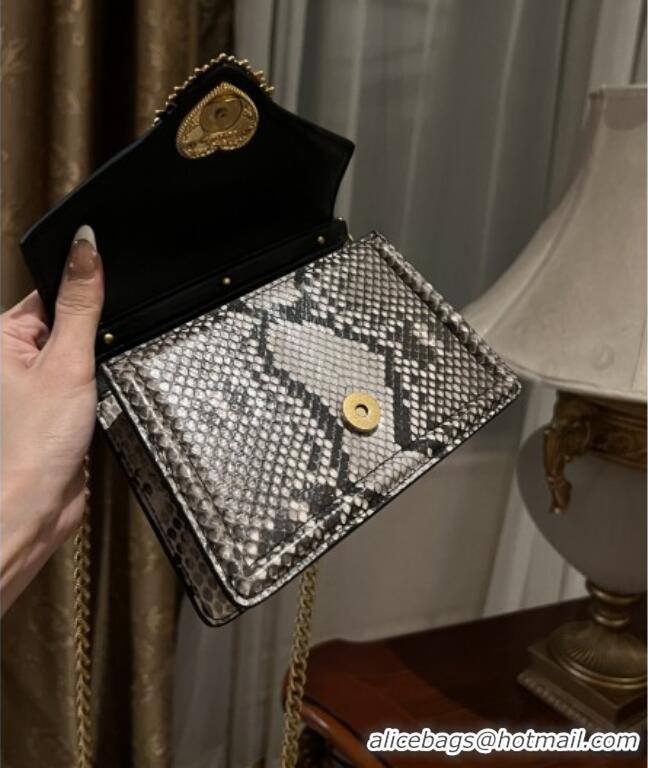 Best Product Dolce&Gabbana Small Devotion Crossbody Bag in Python Skin with Top Handle D1924 Grey/Black 2025