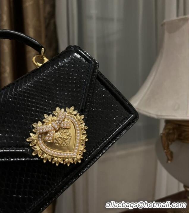 Buy Cheap Dolce&Gabbana Small Devotion Crossbody Bag in Python Skin with Top Handle D1924 Black 2025