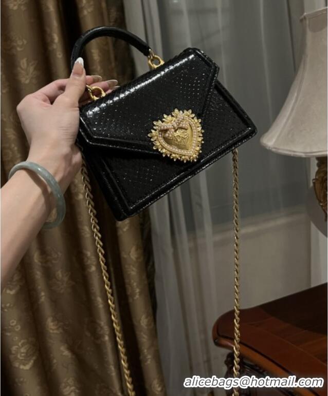 Buy Cheap Dolce&Gabbana Small Devotion Crossbody Bag in Python Skin with Top Handle D1924 Black 2025