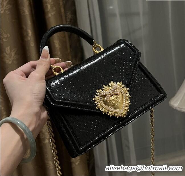 Buy Cheap Dolce&Gabbana Small Devotion Crossbody Bag in Python Skin with Top Handle D1924 Black 2025