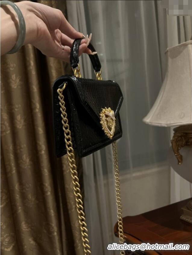 Buy Cheap Dolce&Gabbana Small Devotion Crossbody Bag in Python Skin with Top Handle D1924 Black 2025