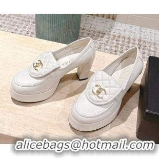 Popular Style Chanel Lambskin Platform Pumps 9cm with CC Foldover White G46692