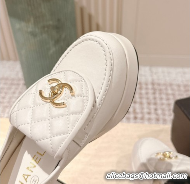 Popular Style Chanel Lambskin Platform Pumps 9cm with CC Foldover White G46692