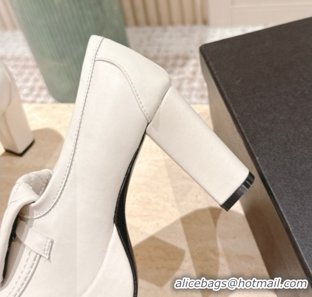 Popular Style Chanel Lambskin Platform Pumps 9cm with CC Foldover White G46692