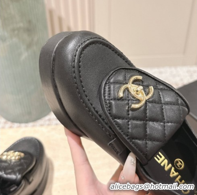 Classic Hot Chanel Lambskin Platform Pumps 9cm with CC Foldover Black 2025 G46692