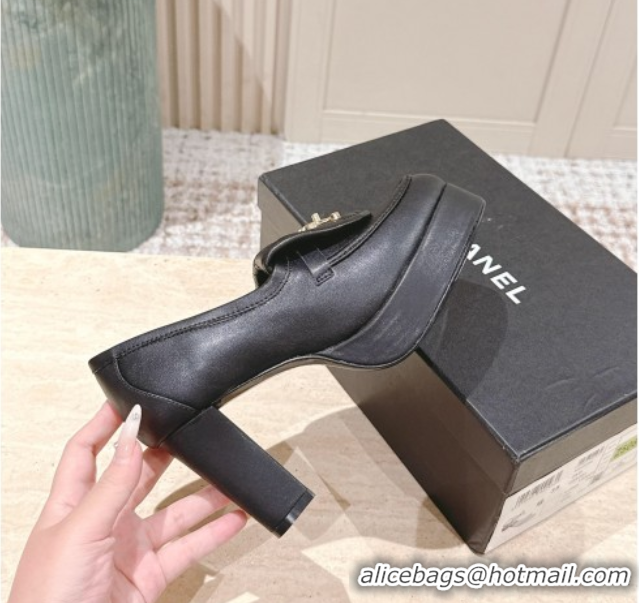 Classic Hot Chanel Lambskin Platform Pumps 9cm with CC Foldover Black 2025 G46692