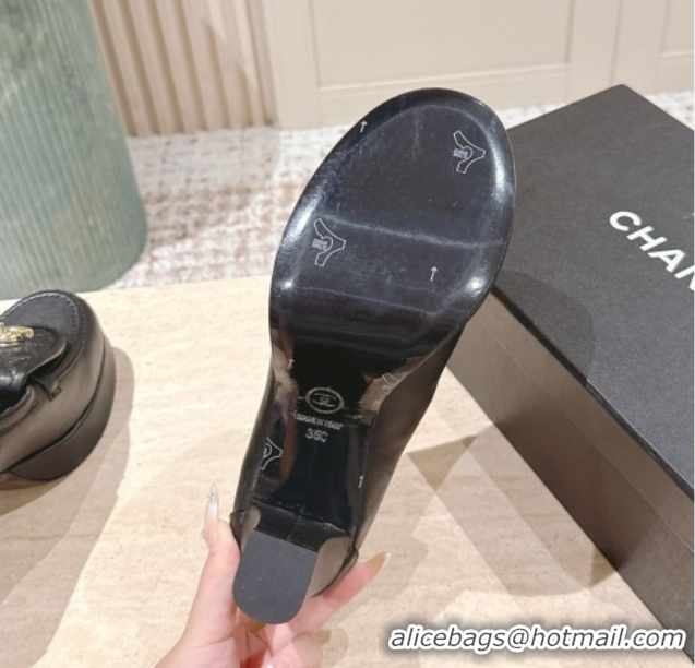 Classic Hot Chanel Lambskin Platform Pumps 9cm with CC Foldover Black 2025 G46692