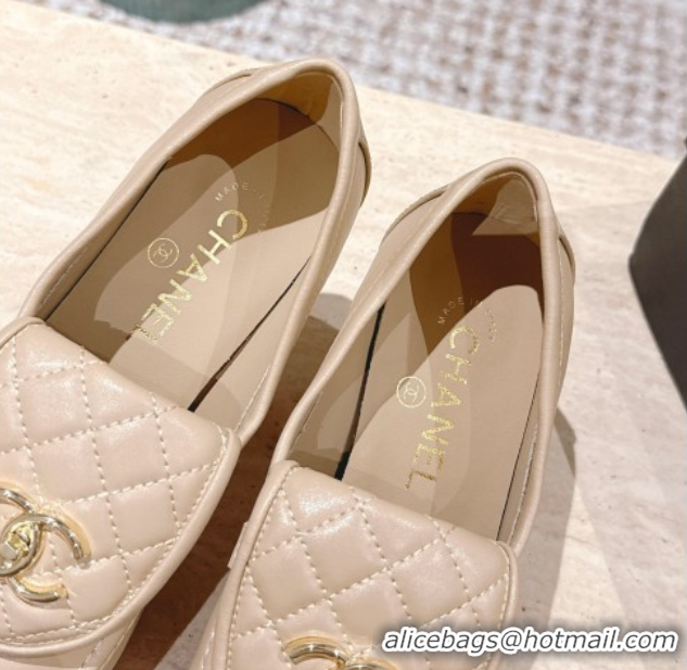 Best Grade Chanel Lambskin Platform Pumps 9cm with CC Foldover Beige 2025 G46692