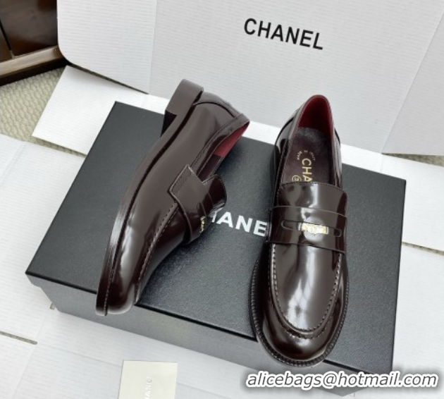 Buy Discount Chanel Mocassins Loafers in Shiny Calfskin G46362 Burgundy