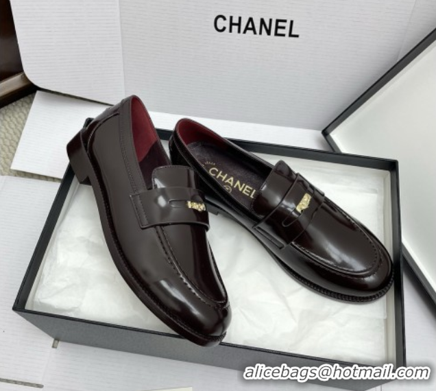 Buy Discount Chanel Mocassins Loafers in Shiny Calfskin G46362 Burgundy