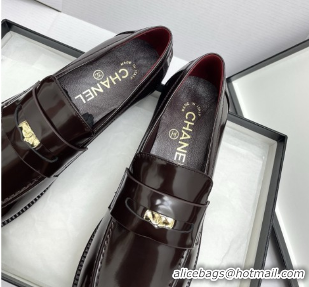 Buy Discount Chanel Mocassins Loafers in Shiny Calfskin G46362 Burgundy