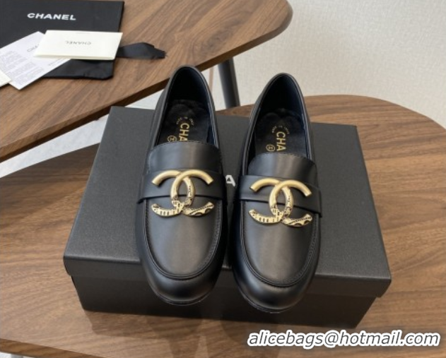 Good Looking Chanel Calfskin Loafers with CC Logo CH9327 Black