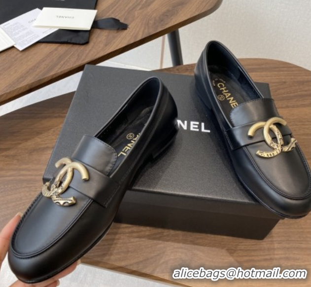 Good Looking Chanel Calfskin Loafers with CC Logo CH9327 Black