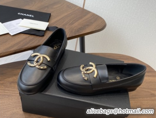 Good Looking Chanel Calfskin Loafers with CC Logo CH9327 Black