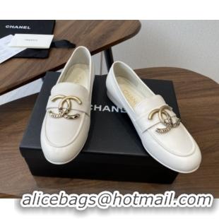 Top Design Chanel Calfskin Loafers with CC Logo CH9328 White