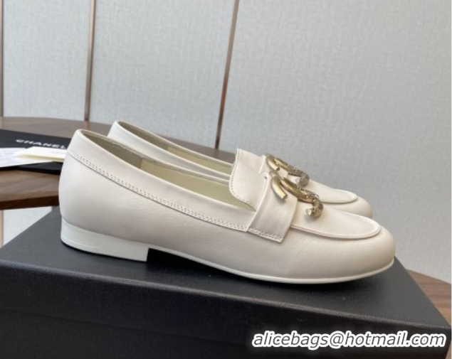 Top Design Chanel Calfskin Loafers with CC Logo CH9328 White