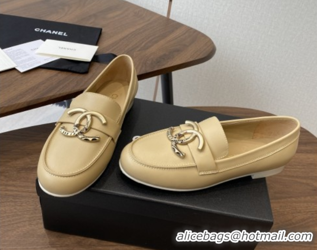 Luxurious Chanel Calfskin Loafers with CC Logo CH9329 Beige