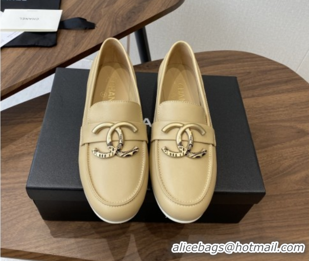 Luxurious Chanel Calfskin Loafers with CC Logo CH9329 Beige