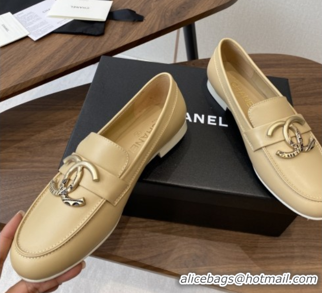Luxurious Chanel Calfskin Loafers with CC Logo CH9329 Beige