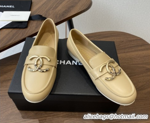 Luxurious Chanel Calfskin Loafers with CC Logo CH9329 Beige