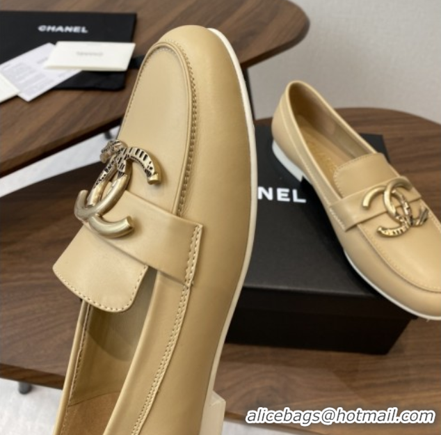 Luxurious Chanel Calfskin Loafers with CC Logo CH9329 Beige