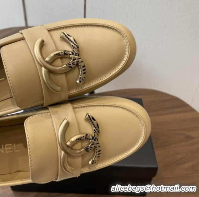 Luxurious Chanel Calfskin Loafers with CC Logo CH9329 Beige