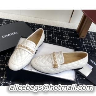 Best Product Chanel Diamond-Quilted Calfskin Loafers with Chain CH9330 White