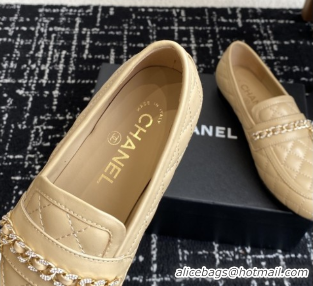 Most Popular Chanel Diamond-Quilted Calfskin Loafers with Chain CH9331 Beige