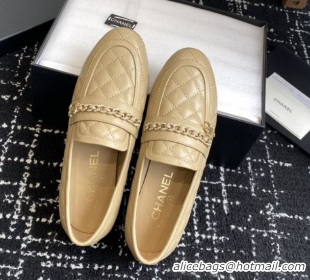 Most Popular Chanel Diamond-Quilted Calfskin Loafers with Chain CH9331 Beige