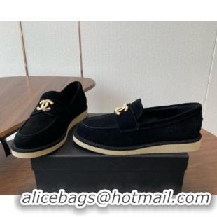 Shop Duplicate Chanel Suede Loafers CH9335 Black