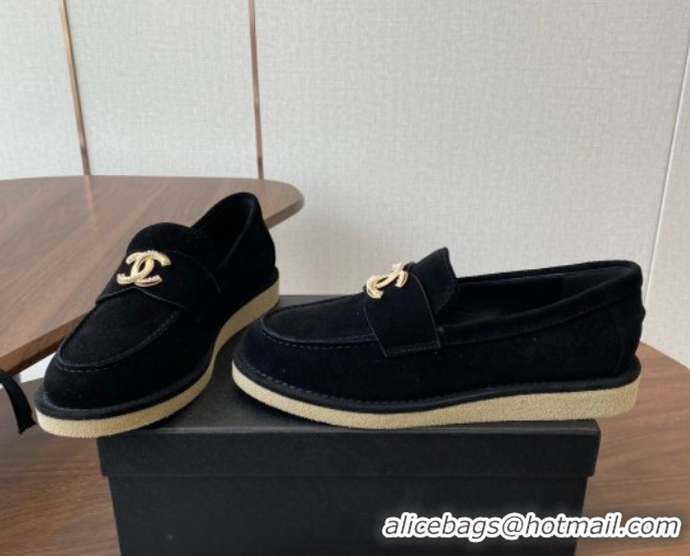 Shop Duplicate Chanel Suede Loafers CH9335 Black