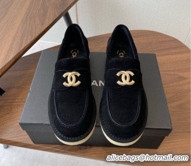 Shop Duplicate Chanel Suede Loafers CH9335 Black