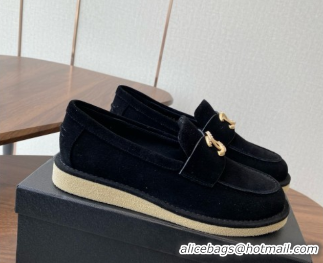 Shop Duplicate Chanel Suede Loafers CH9335 Black