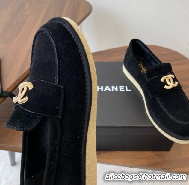 Shop Duplicate Chanel Suede Loafers CH9335 Black