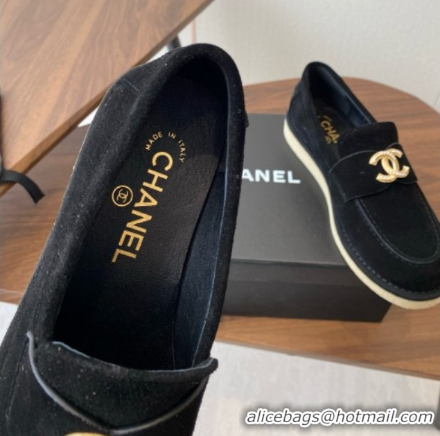 Shop Duplicate Chanel Suede Loafers CH9335 Black