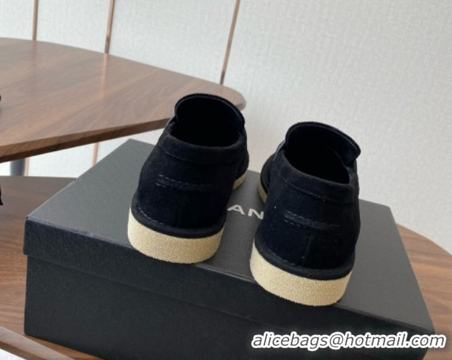 Shop Duplicate Chanel Suede Loafers CH9335 Black