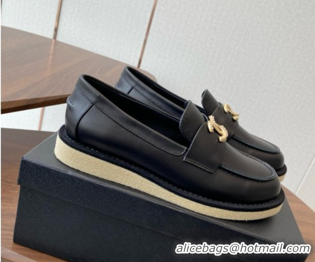 Top Grade Chanel Smooth Calfskin Loafers CH9336 Black 