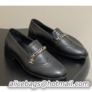Hot Style Chanel Calfskin Loafers with Chain CH9339 Black