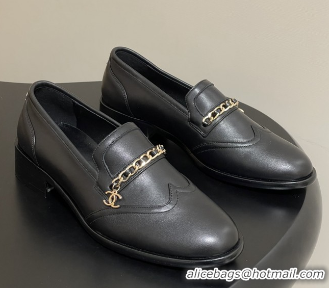 Hot Style Chanel Calfskin Loafers with Chain CH9339 Black