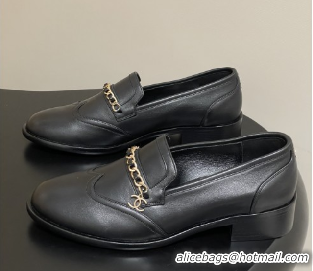 Hot Style Chanel Calfskin Loafers with Chain CH9339 Black