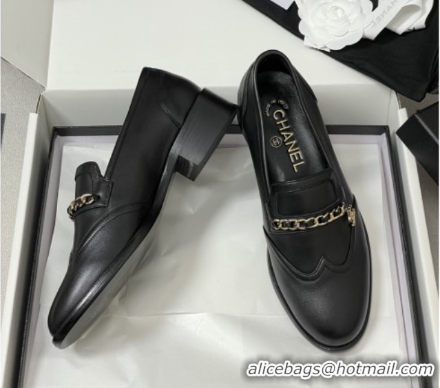 Hot Style Chanel Calfskin Loafers with Chain CH9339 Black